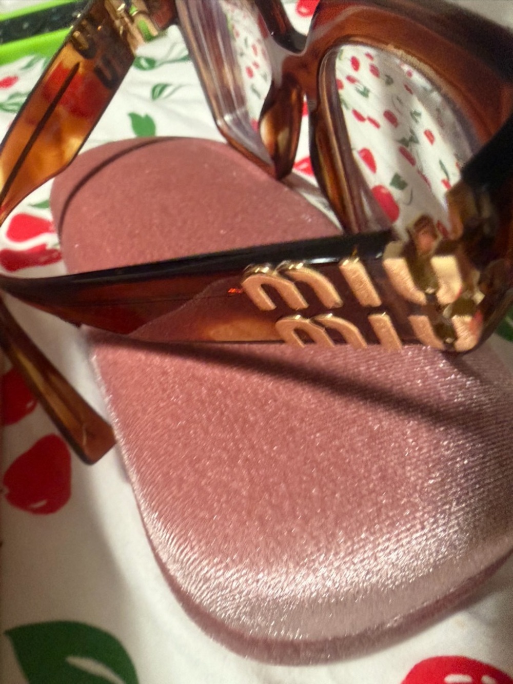 Miu Miu Brown Tortoiseshell Rectangular Women's Eyeglasses with Gold Accents - Picture 2 of 8
